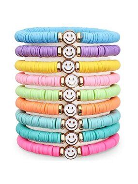 Stackable Beaded Bracelets Colorful Clay Heishi Stretch Boho Preppy Set